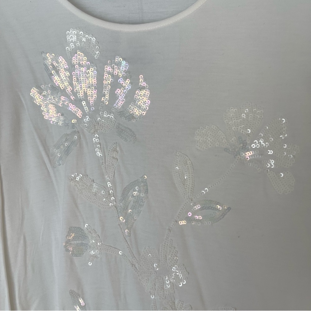 NWT JM Collection Beach Bliss Flowy Shoulder Ruffle Floral Sequin Shirt Top - Picture 3 of 9